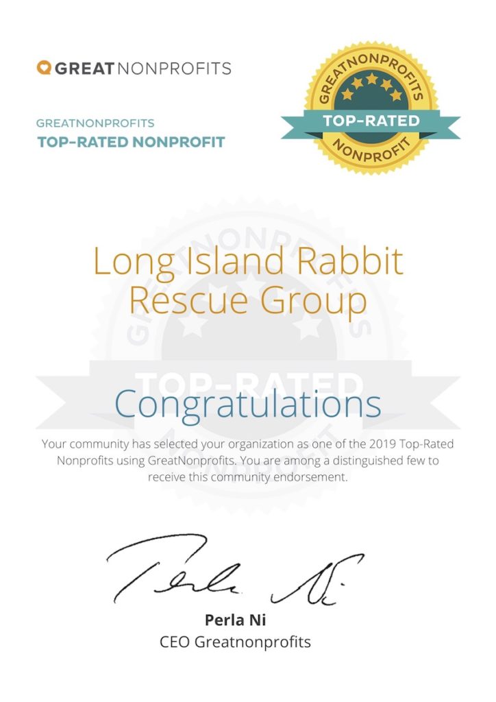 Great Non-profits Top Rated Certificate-Long Island Rabbit Rescue Group